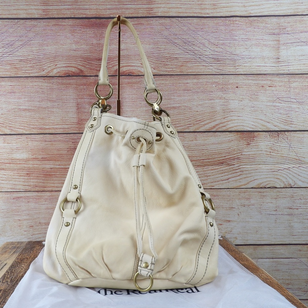 Frye natural leather drawstring tote